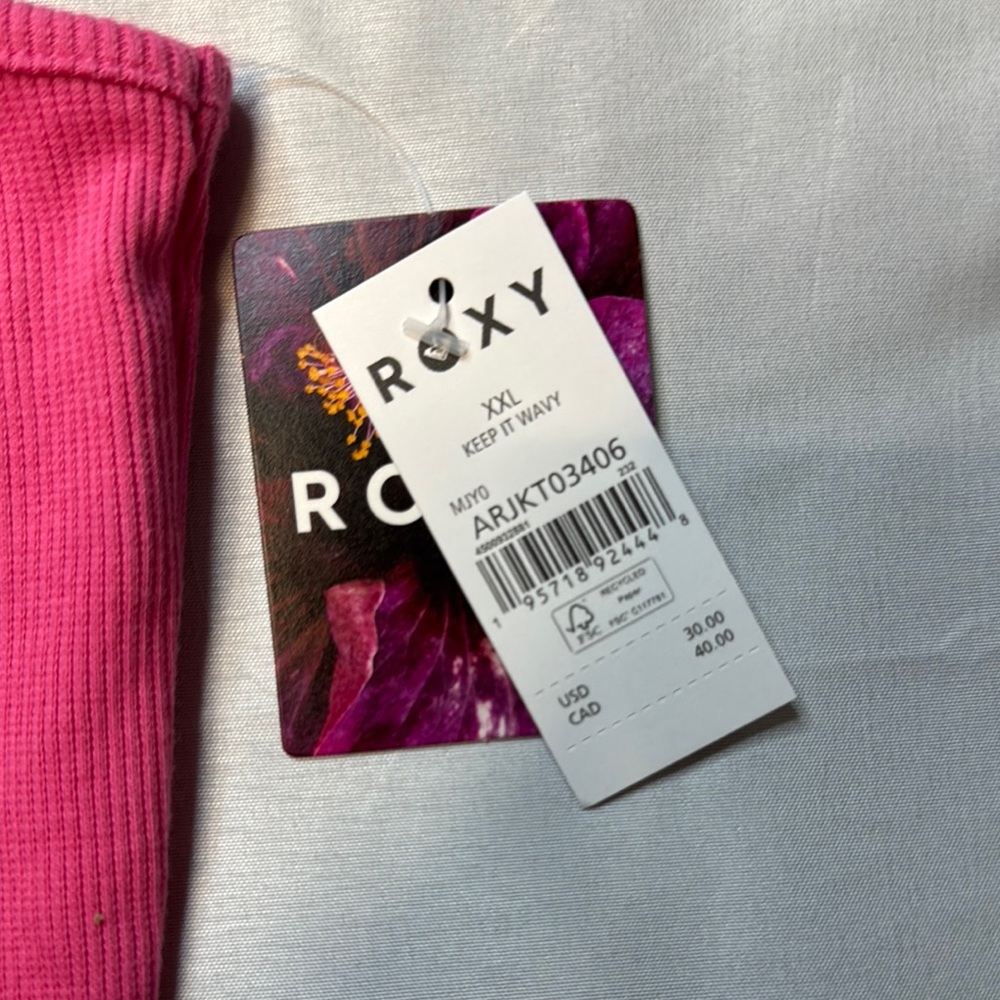 Roxy Pink Ribbed Crop Top - Picture 2 of 5